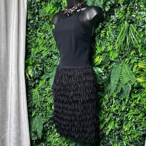 Aidan‎ Mattox Dress Women 0 Black Fringe High Neck Cocktail Party Dress 2835